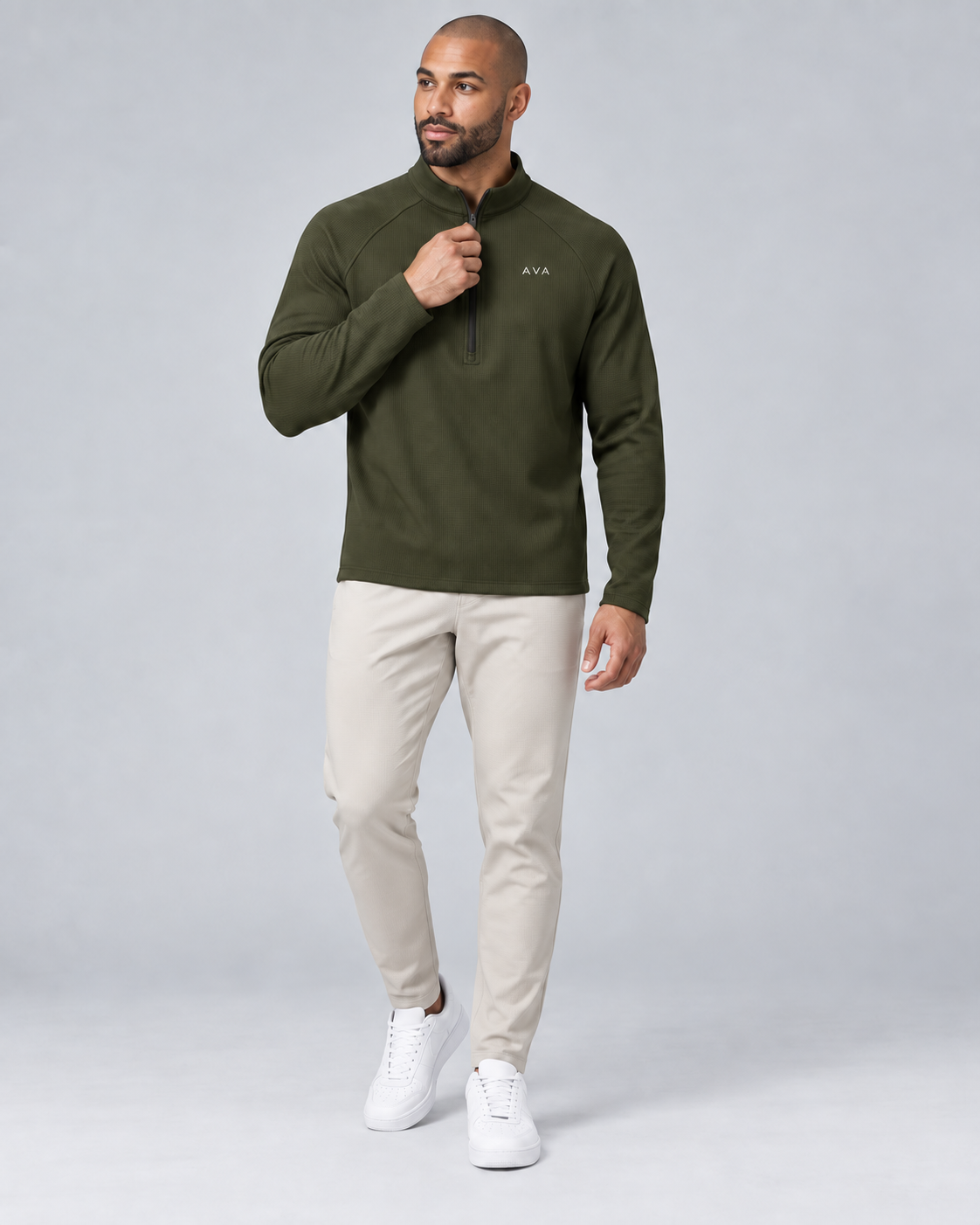 AVA Men’s Quarter-Zip Performance Top – Olive