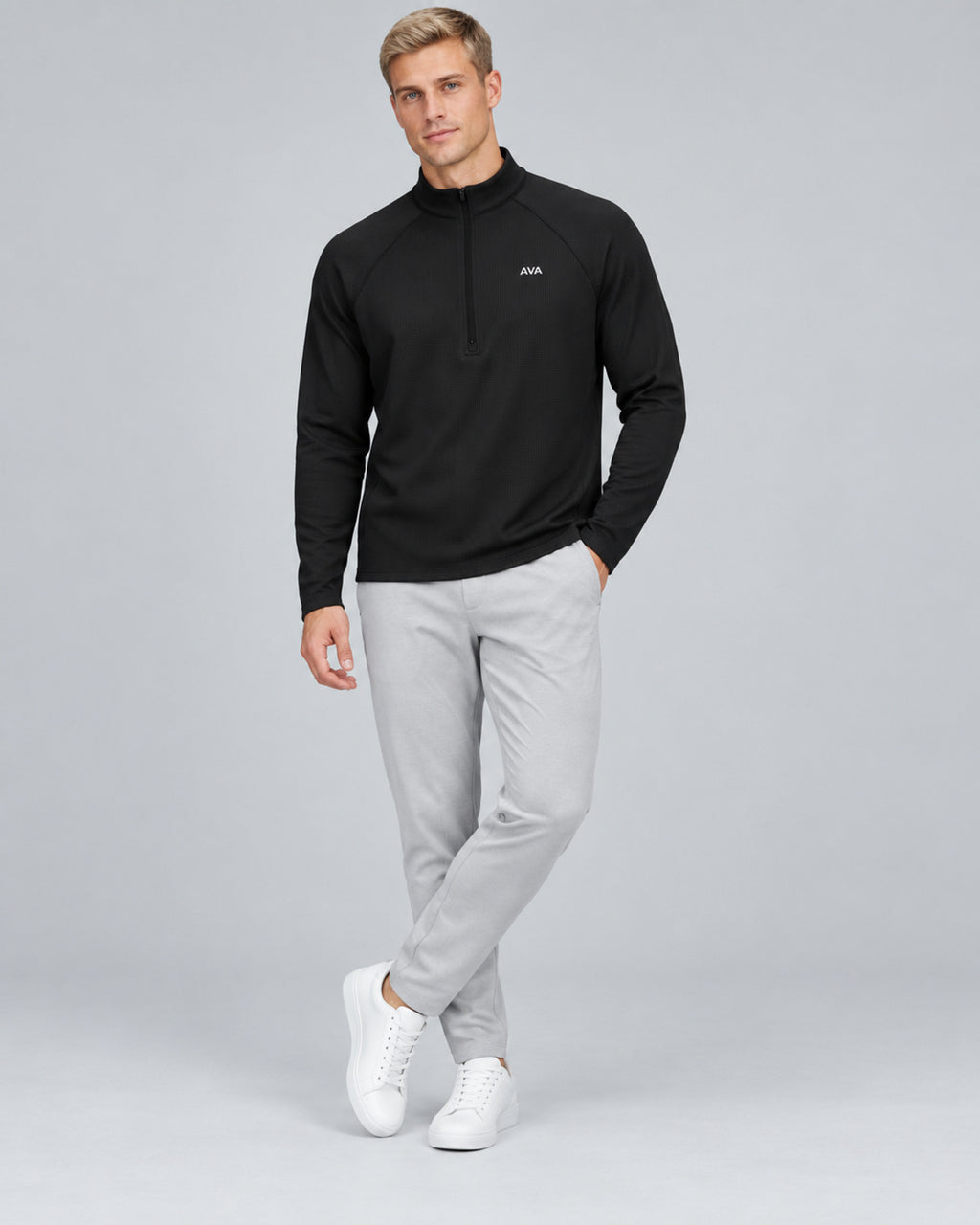 AVA Men’s Quarter-Zip Performance Top – Black